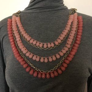 Multi-strand coral pink & gold-tone necklace